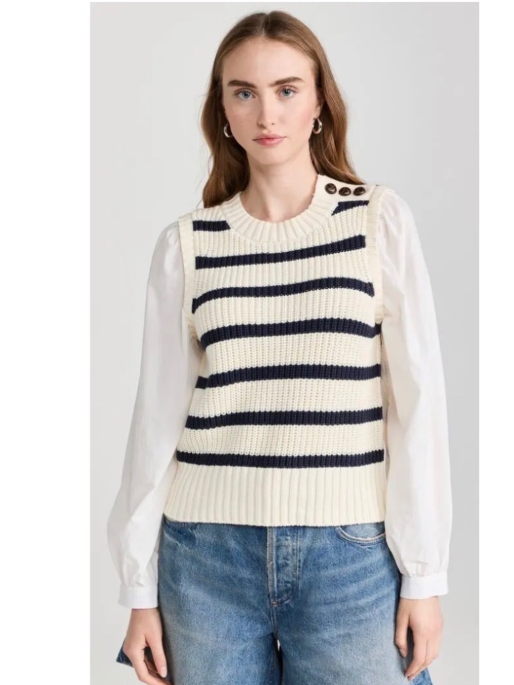 $238 Rails Bambi Striped Sweater Vest With Contrasting Sleeves Size Medium